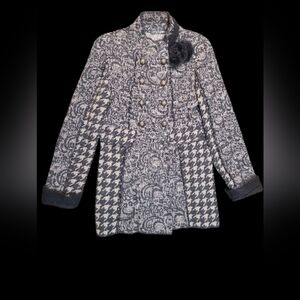 Donne Da Sogno Italian Wool Women's Sweater Jacket Black+ Cream Size Small